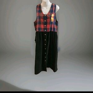 Christmas Plaid Black  Dress  Embroidery Winnie The Pooh Vintage Dress